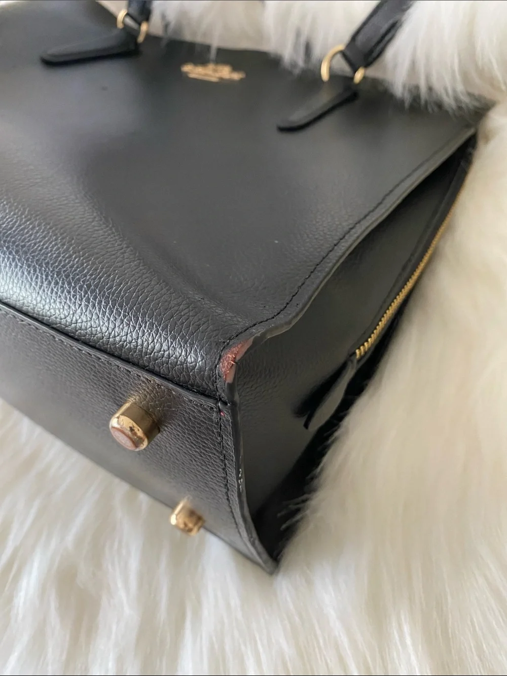 Coach Tatum Leather Carryall Shoulder Tote Bag (C4077) in Black/True Red